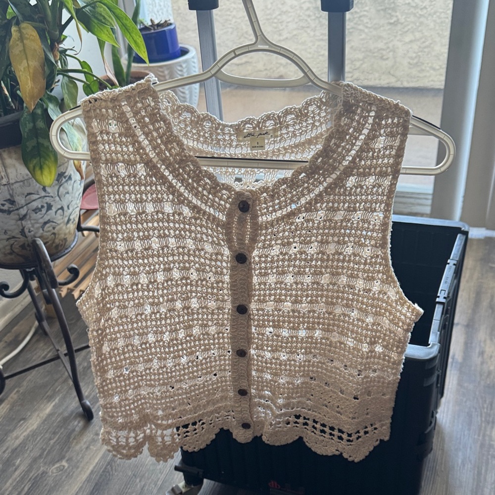 Crochet Button-Down Cream Top - image 1